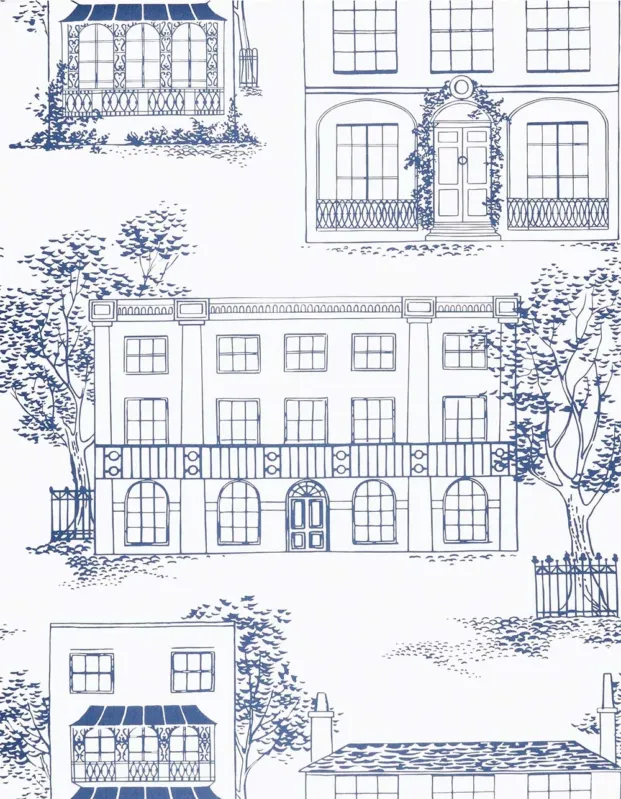 Behang Little Greene 20th Century Papers Hampstead 1949 Mid Blue Goedkoop