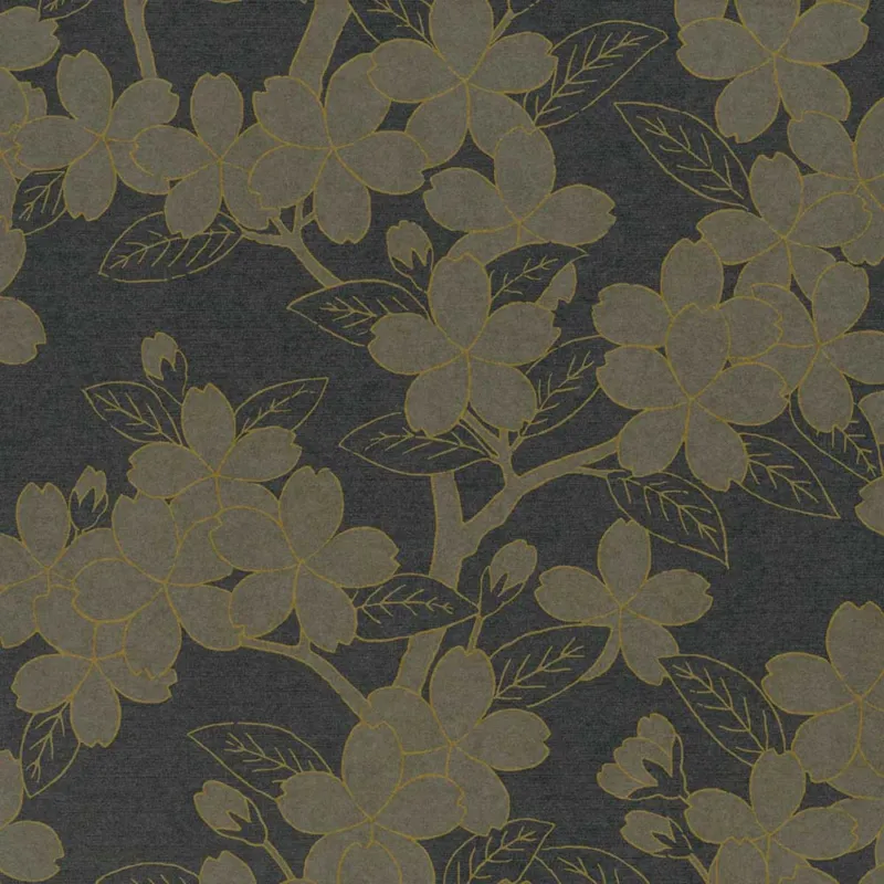 Behang Little Greene 20th Century Papers Camellia Late 19th Charcoal Uitverkoop