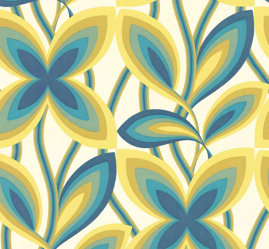 Superprijs Behang Little Greene 20th Century Papers Starflower 1967 Peacock