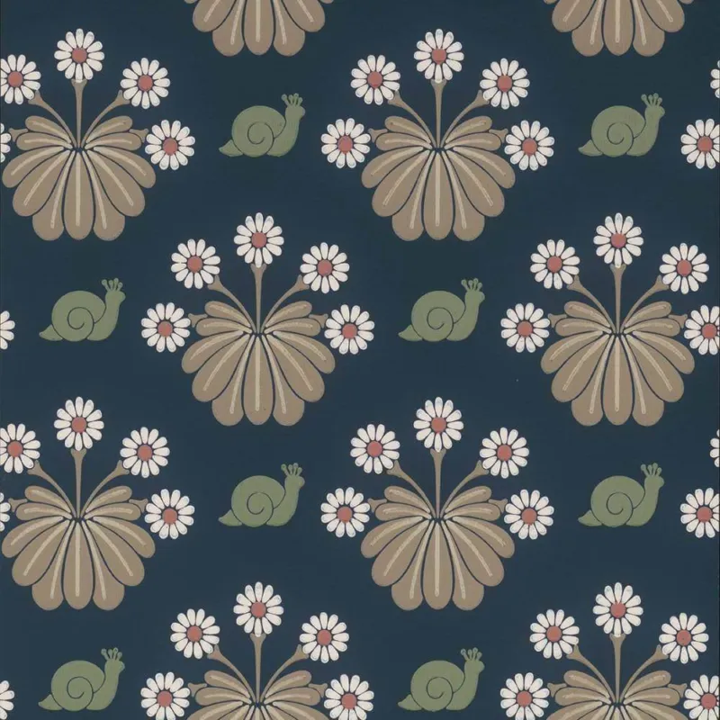 Behang Little Greene National Trust Papers II Burges Snail Dark Blue Alleen Vandaag