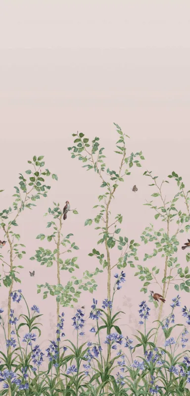 Flitsaanbieding Behang Little Greene National Trust Papers III Bird & Bluebell China Clay