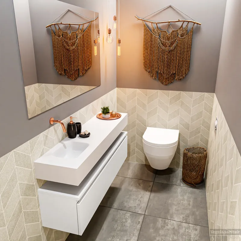 Hete Deal MONDIAZ ANDOR 120cm toiletmeubel talc. LEX 120cm wastafel talc links geen kraangat