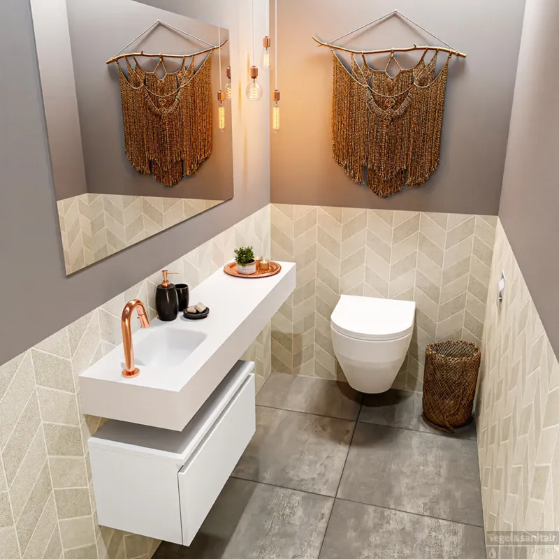 Rechtstreeks Van De Fabrikant MONDIAZ ANDOR 60cm toiletmeubel talc. LEX 120cm wastafel talc links 1 kraangat