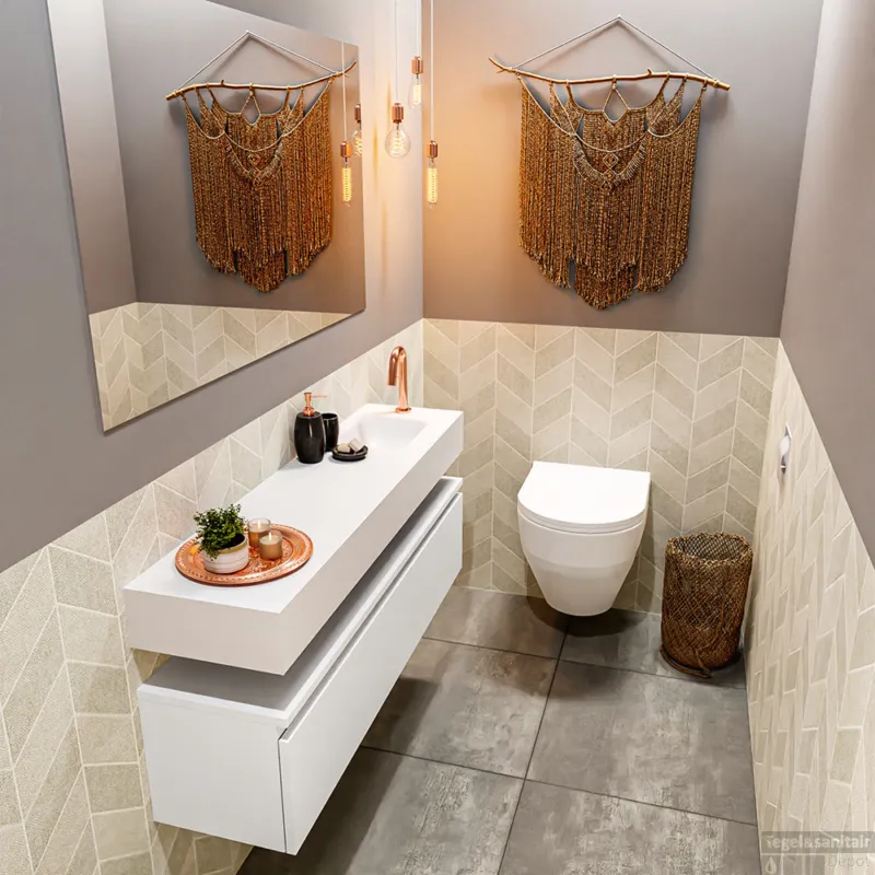 Koop Vandaag MONDIAZ ANDOR 120cm toiletmeubel talc. LEX 120cm wastafel talc rechts 1 kraangat