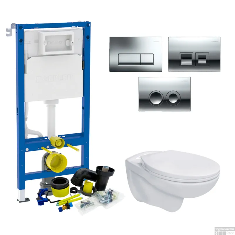 Geberit UP100 Toiletset Compleet Inbouwreservoir BWS Basic Pro Randloos Set01 met drukplaat Flitsaanbieding
