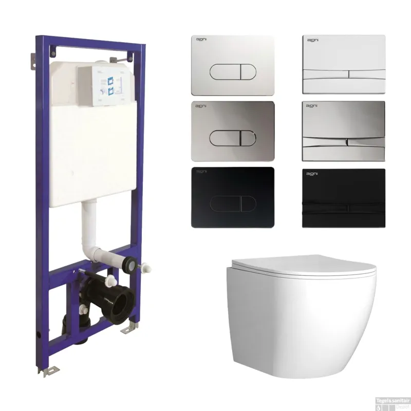 Goedkoop Toiletset Budget 62 Mudo Glans Wit Met B&W Drukplaat