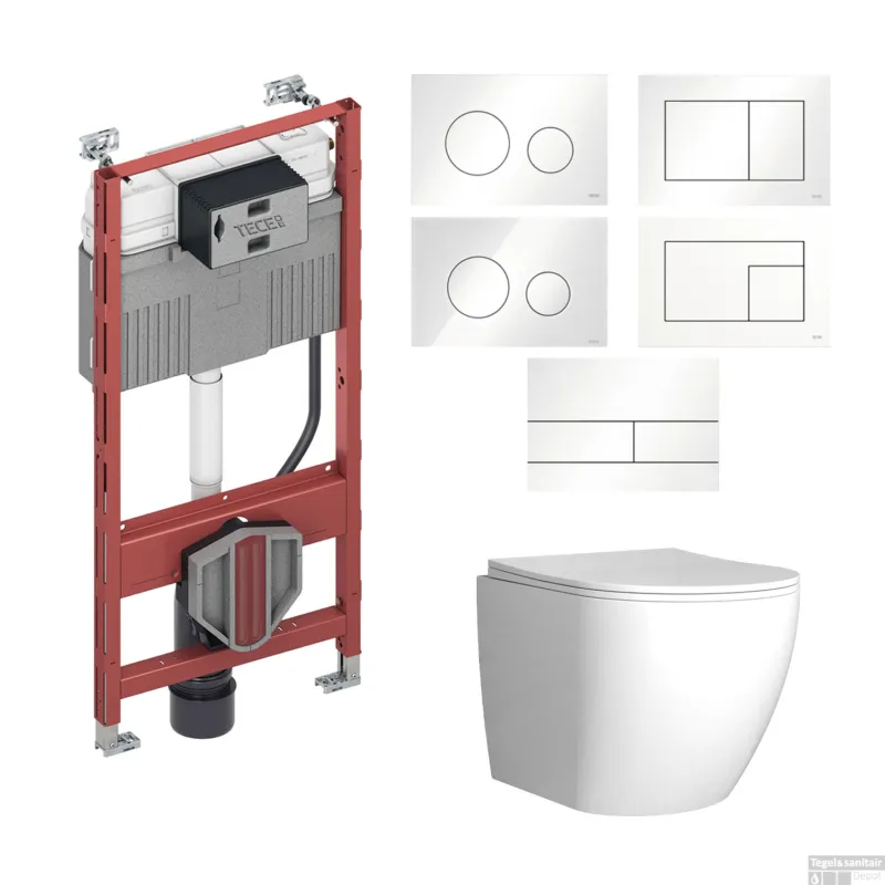 TECE Profil Toiletset set62 Mudo Randloos Glans Wit met TECE Drukplaat Op = Op