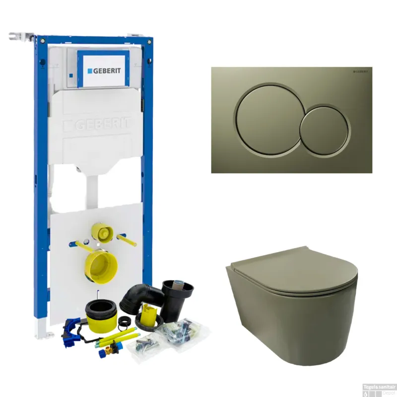 Tijdelijk Beschikbaar Geberit UP320 Toiletset Wandcloset Salenzi Civita Mat Legergroen met Sigma 01 Drukplaat