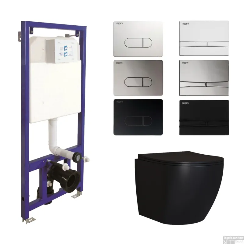 Flitsaanbieding Toiletset Budget 65 Mudo Mat zwart Met B&W Drukplaat