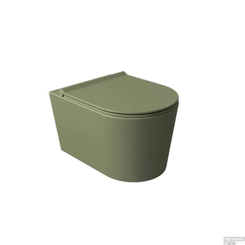 Wandcloset Salenzi Civita 50x35x36.5cm Keramiek Rimless Mat Legergroen (excl. zitting) Laatste Kans