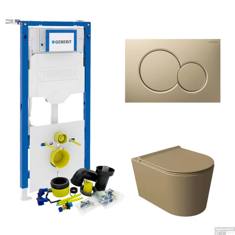 Geberit UP320 Toiletset Compleet Inbouwreservoir Wandcloset Salenzi Civita Mat Taupe Drukplaat Flitsaanbieding