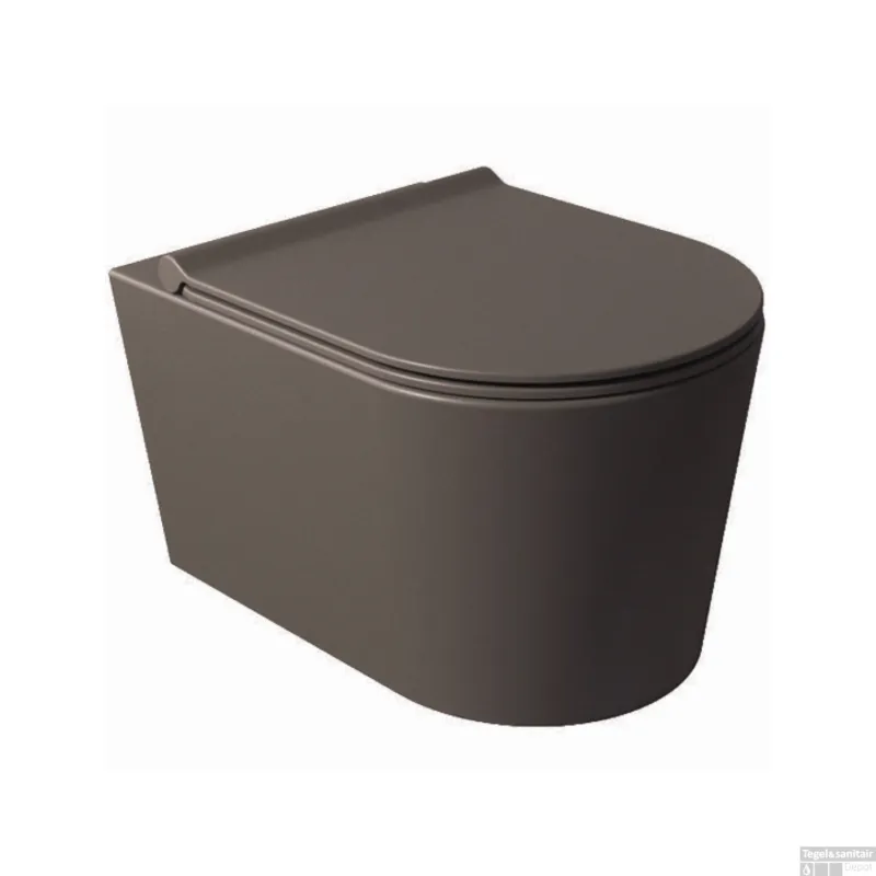 Lage Prijs Wandcloset Salenzi Civita 50x35x36.5 cm Keramiek Rimless Mat Donkerbruin (excl. zitting)