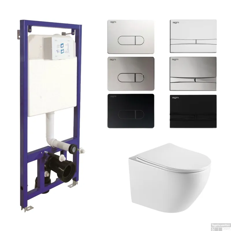 Toiletset Budget 93 Mudo Randloos Met Zitting Mat Wit Met B&W Drukplaat Populair