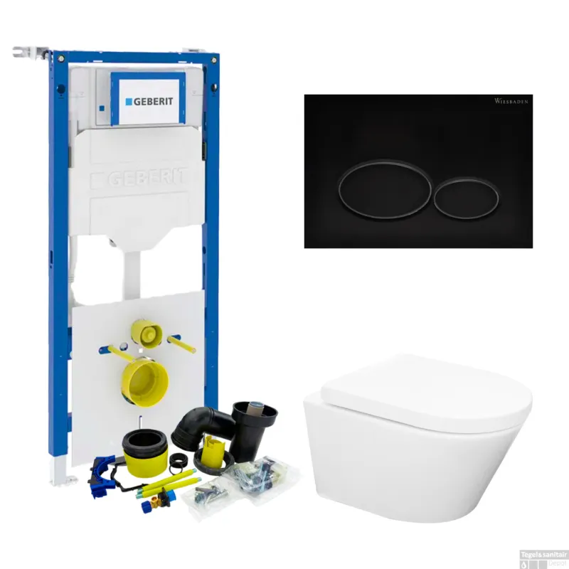 Geberit UP320 Toiletset Compleet Inbouwreservoir Wandcloset Wiesbaden Vesta Randloos 52cm Set24 met Drukplaat Voordeelprijs