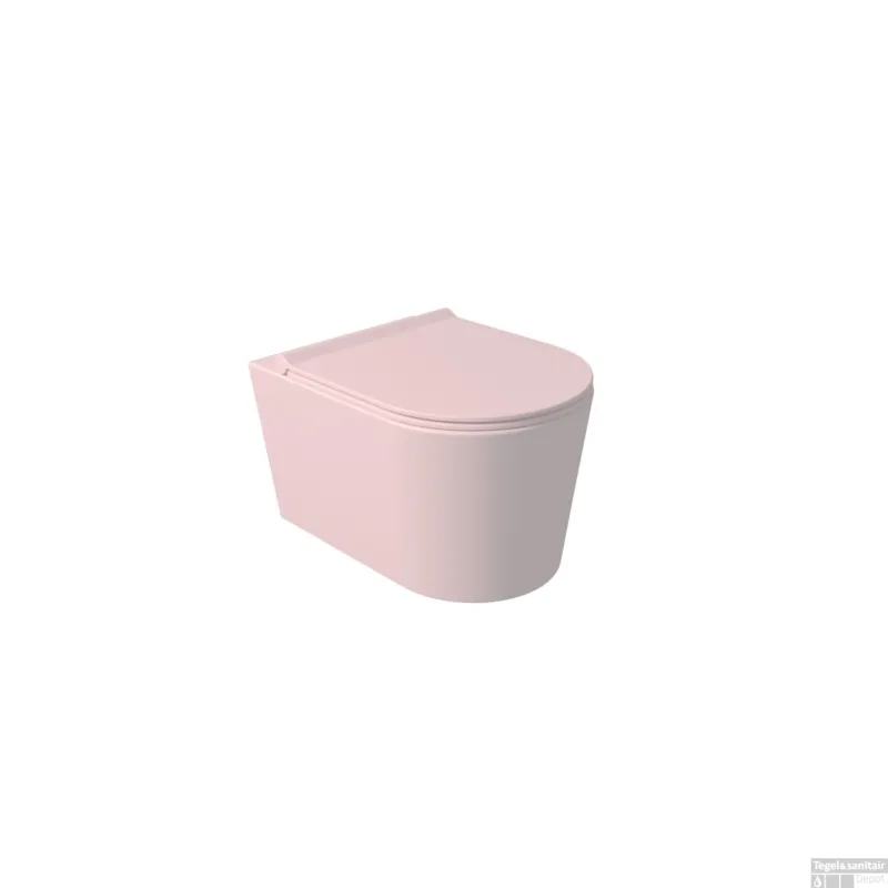 Wandcloset Civita 50x35x36.5cm Keramiek Rimless Mat Roze (Excl. zitting) Goedkoop