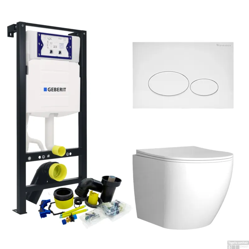 Toiletset Plieger Frame By Geberit met Mudo randloos Toilet Wit Glans en Softclose Zitting Nu Kopen