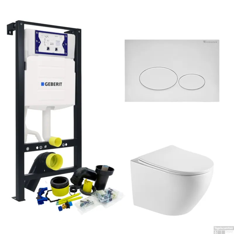 Direct Beschikbaar Toiletset Plieger Frame By Geberit met Mudo randloos Toilet Mat Wit en Softclose Zitting