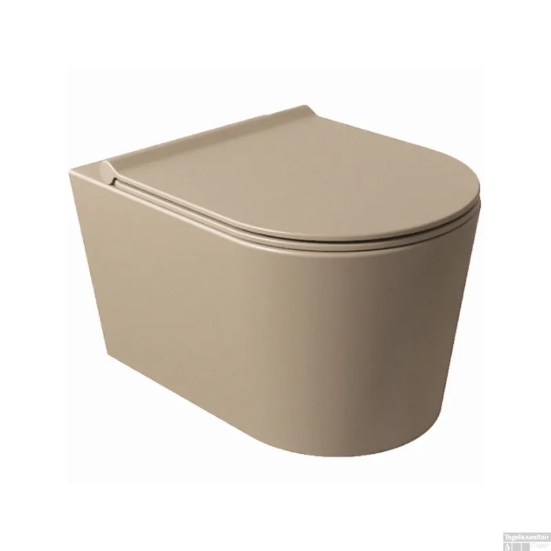 Wandcloset Salenzi Civita 50x35x36.5cm Keramiek Rimless Mat Taupe (incl. zitting) Gratis Retour