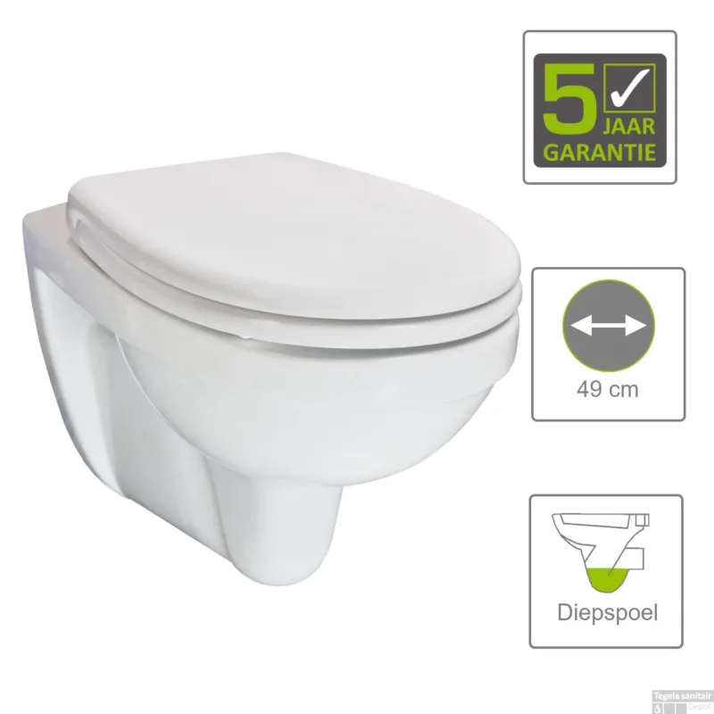 Wandcloset BWS 49cm Compact One Pack Revit KIWA met zitting Wit Seizoensaanbieding