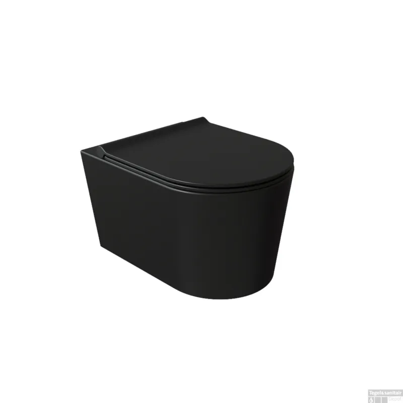 Actieprijs Wandcloset Randloos Civita Black 50cm Keramiek Mat Zwart (Excl. zitting)