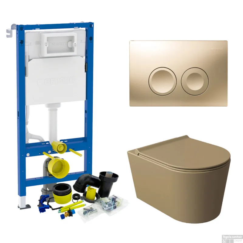 Geberit UP100 Toiletset Compleet Inbouwreservoir Salenzi Civita Mat Taupe met drukplaat Meest Verkocht