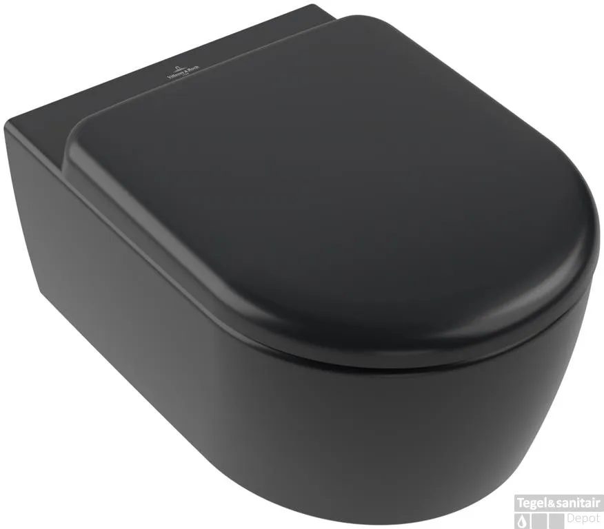 Uitverkoop Toilet Villeroy & Boch Skyla Combipack met Zitting 49x36x35 cm TwistFlush Pure Black CeramicPlus