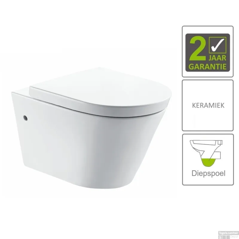 Shop Nu BWS Wandcloset Flow Randloos Diepspoel 55cm EasyCleaning Inclusief Zitting Wit