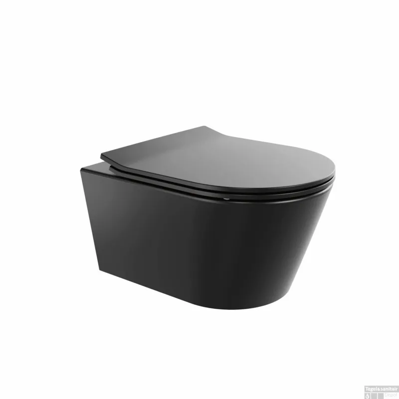 Wandtoilet BWS Calitri Urb.y 48 cm Rimfree Compact Mat Zwart Direct Verzonden