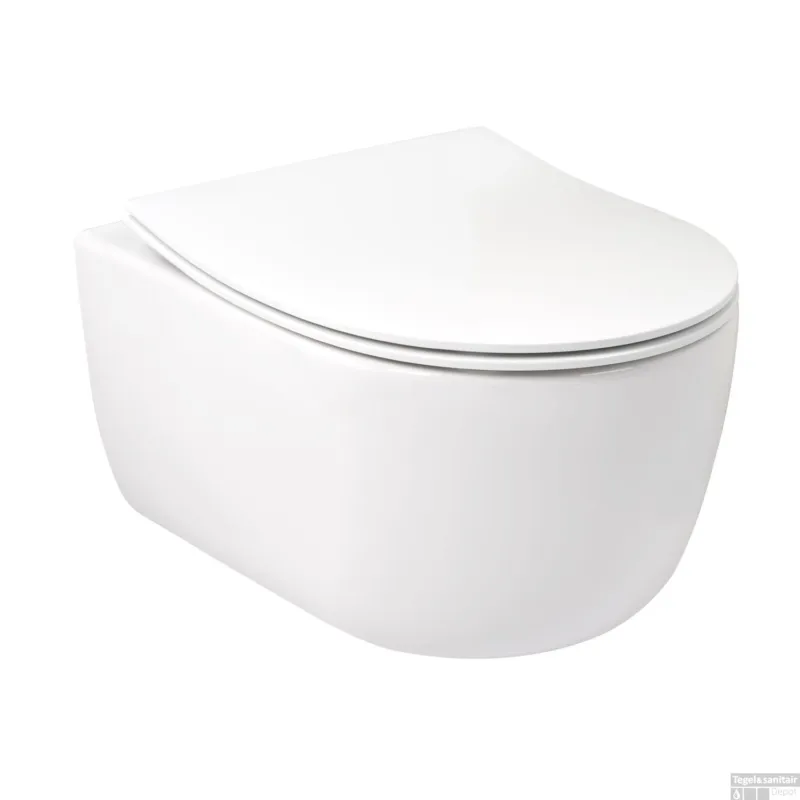Direct Verzonden Wandcloset Pack Plieger Kansas Diepspoel Rimless Compact met Slim Zitting 36x49cm Wit