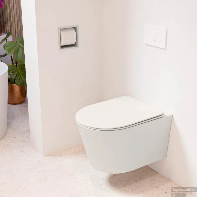 MONDIAZ LAVIE hangend toilet single fire rimless diepspoel Linen, Toiletzitting met quick-release & softclose Linen Korting