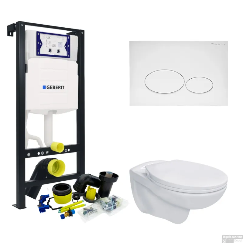 Toiletset Plieger Frame By Geberit met Basic Pro Randloos Toilet Wit Glans en Softclose Zitting Premium