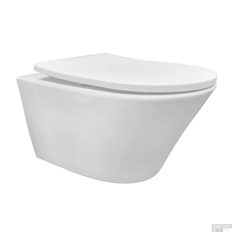 Korting Wandcloset Wiesbaden Vesta Rimless Tornado Flush met Slim Toiletzitting Softclose Glans Wit
