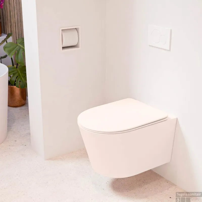Superprijs MONDIAZ LAVIE hangend toilet single fire rimless diepspoel Rosee, Toiletzitting met quick-release & softclose Rosee