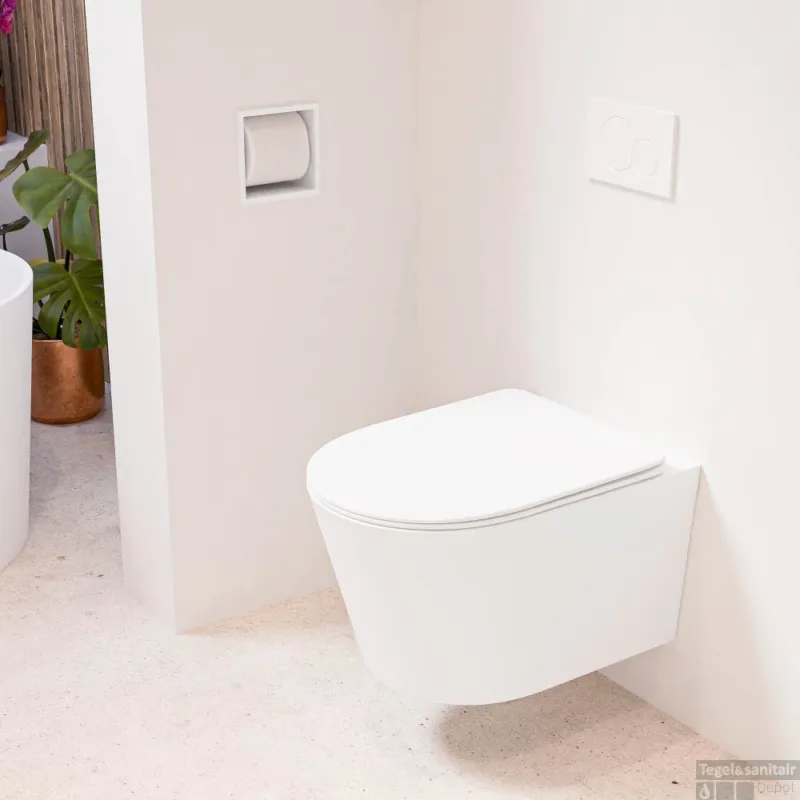 Bestseller MONDIAZ LAVIE hangend toilet single fire rimless diepspoel Talc, Toiletzitting met quick-release & softclose Talc