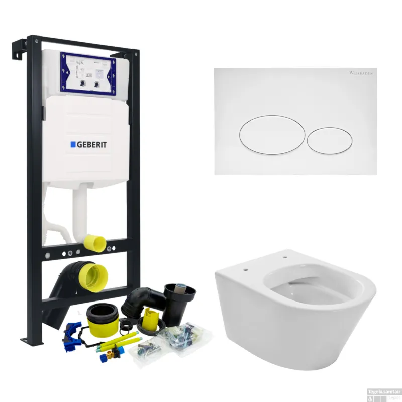 Toiletset Plieger Frame By Geberit met Wiesbaden Vesta Toilet Wit Glans en Softclose Zitting Veilige Betaling