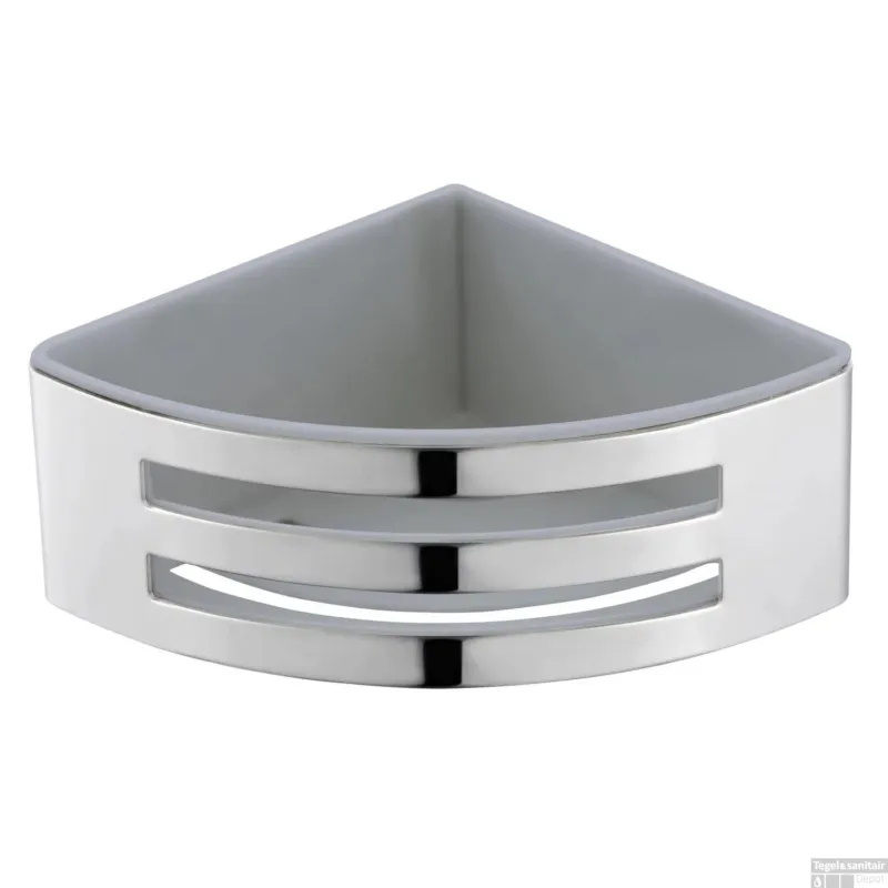 Voordeelprijs Doucherek Sanilux Design Hoek 18x18x8cm Chroom met uitneembaar kunststof inzetstuk