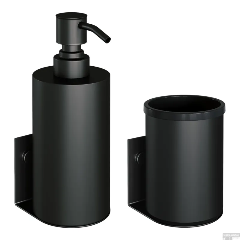 Veilige Betaling Zeepdispenser en Beker BRAUER Model A Incl. Wand Ophanging en Magnetisch opzetvlak Mat Zwart