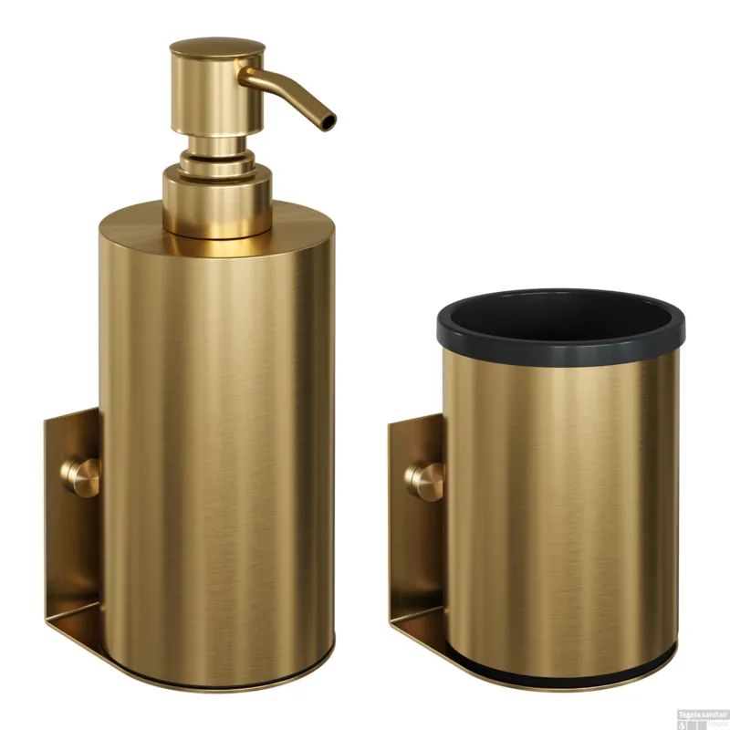 Zeepdispenser en Beker BRAUER Model A Incl. Wand Ophanging en Magnetisch opzetvlak Geborsteld Goud Tijdelijk Beschikbaar