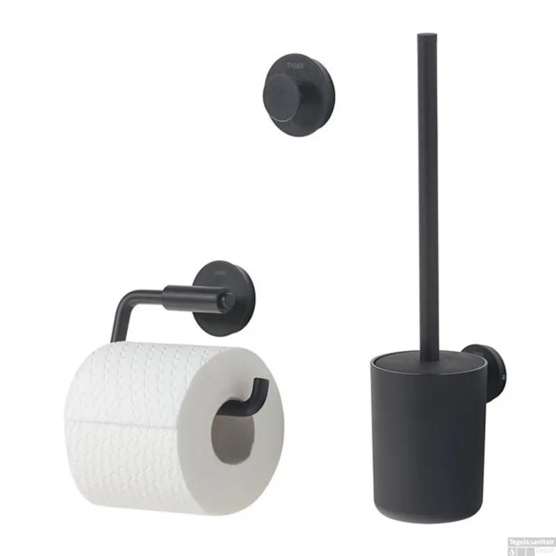 Superprijs Toiletaccessoireset Tiger Urban Met Toiletborstel, Toiletrolhouder en Handdoekhaak Zwart