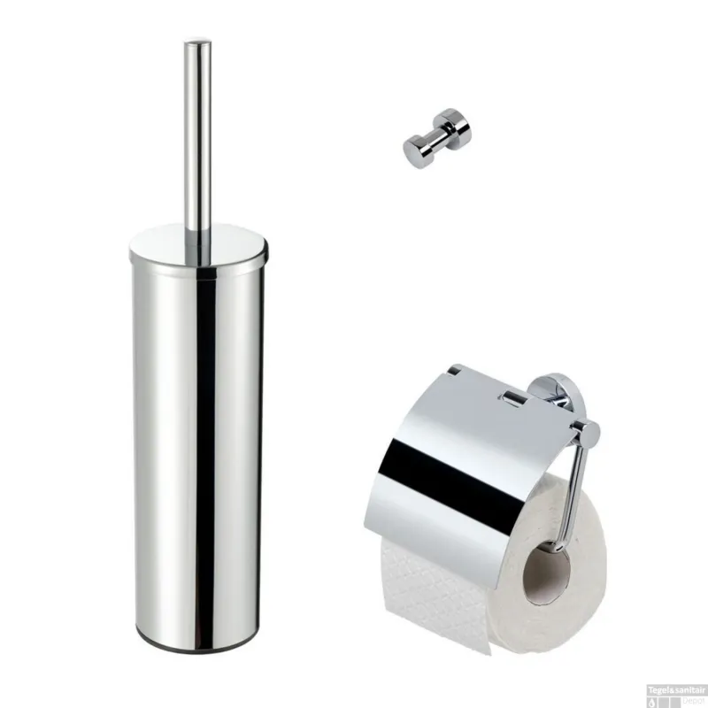 Toiletset Accessoires Geesa Nemox met Toiletborstel Toiletrolhouder en Handdoekhaak Chroom Alleen Vandaag