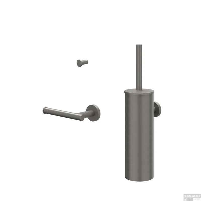 Accessoireset IVY Toiletborstelgarnituur Wandmodel, Kleine Handdoekhaak en Toiletrolhouder Geborsteld Metal Black PVD Korting