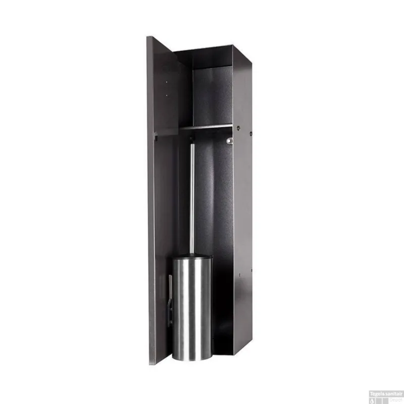 LoooX Closed Inbouw Toiletborstel Garnituur Betegelbaar 14.5x61x14 cm Antraciet CL8 Premium