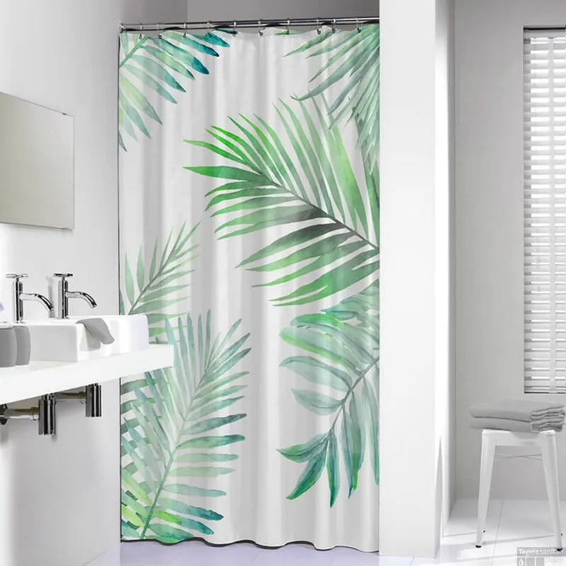Dagaanbieding Douchegordijn Sealskin Leaves 180x200 cm PEVA Groen / Wit