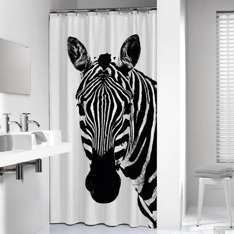 Snelle Levering Douchegordijn Sealskin Zebra 180x200 cm PEVA Zwart / Wit