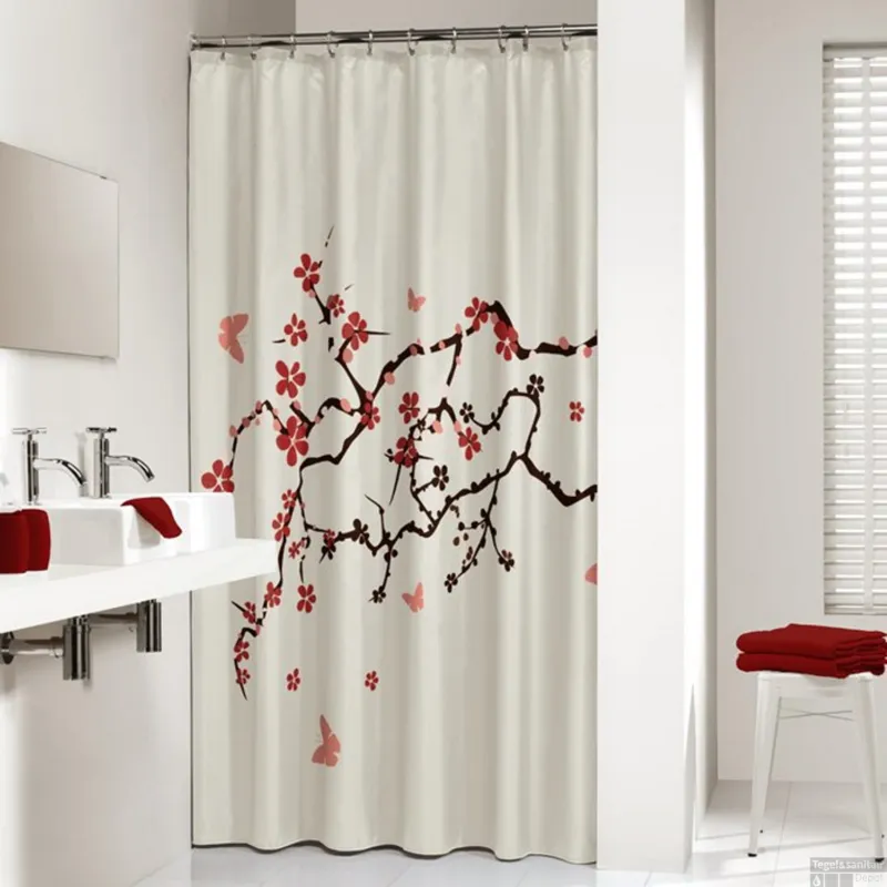 Speciale Aanbieding Douchegordijn Sealskin Blossom 100% polyester 180x200 Rood