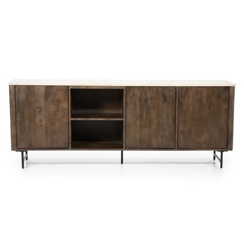 Dressoir Lio – mangohout & travertin 3drs. beige Finale Uitverkoop