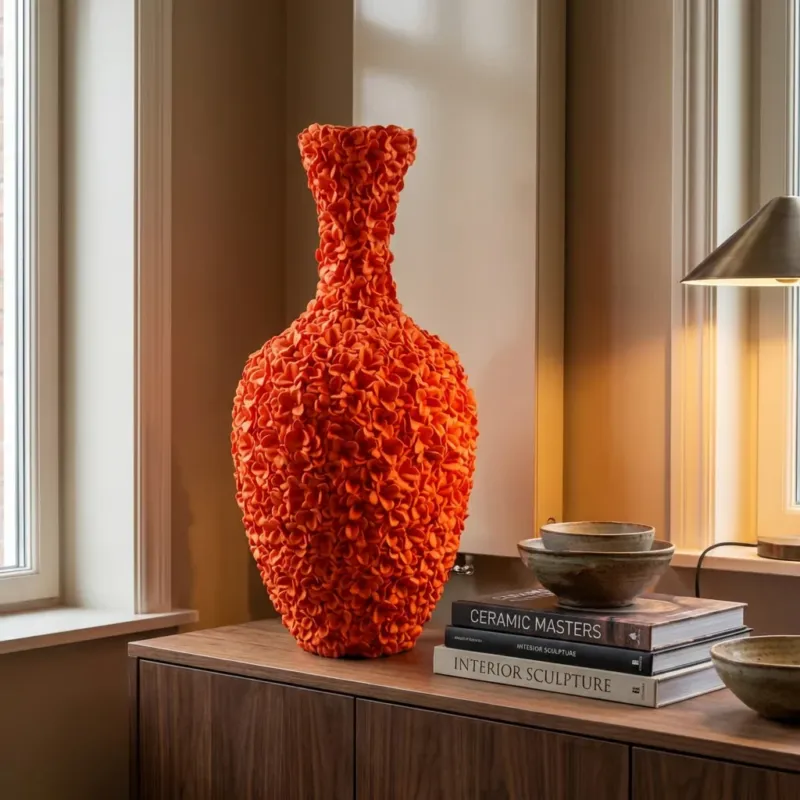 Oranje Design Vaas 80 cm – Grote Decoratieve Vaas voor Interieur Uitverkoop
