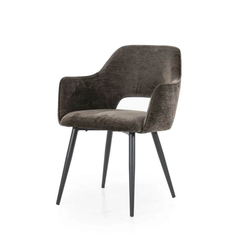 Stoel Esmee met armleuning – polyester & metaal bruin mellow Superprijs