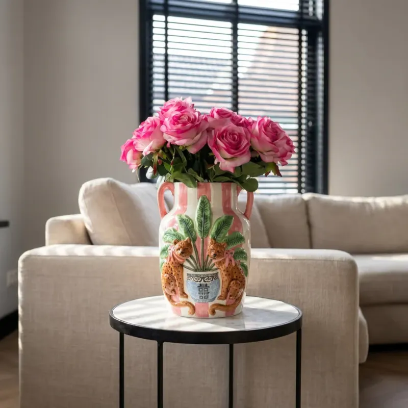 Grote Decoratieve Vaas Pink Leopard Voordeelprijs