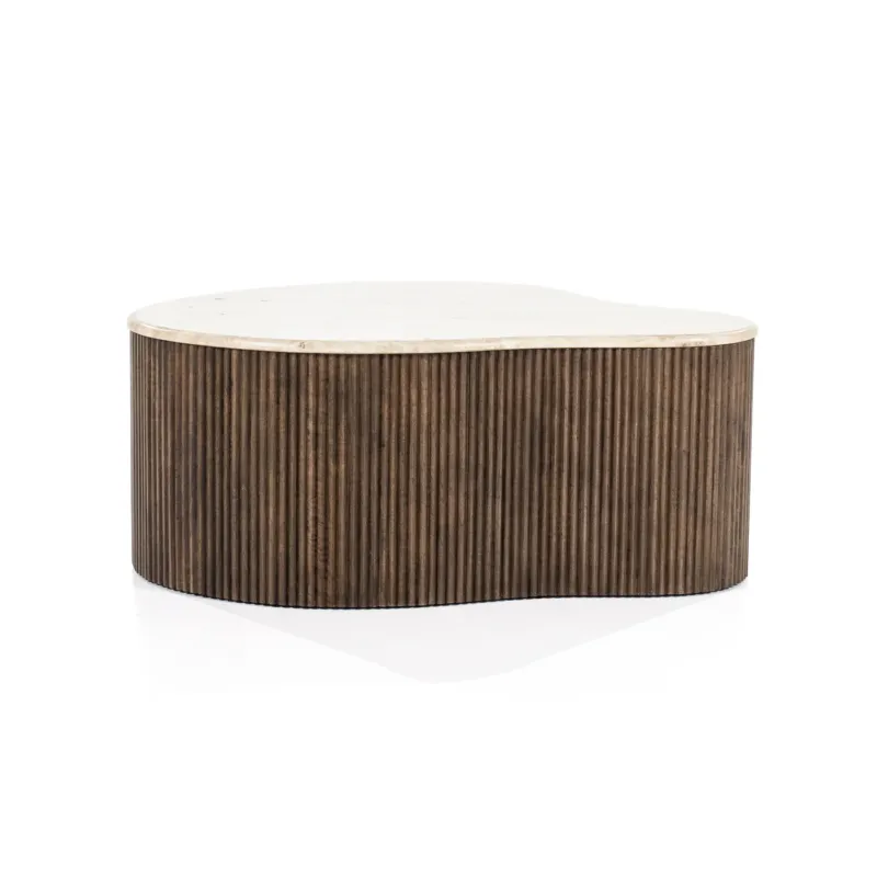 Salontafel Mari – mangohout & travertin bruin 83x72x34cm Laatste Versie